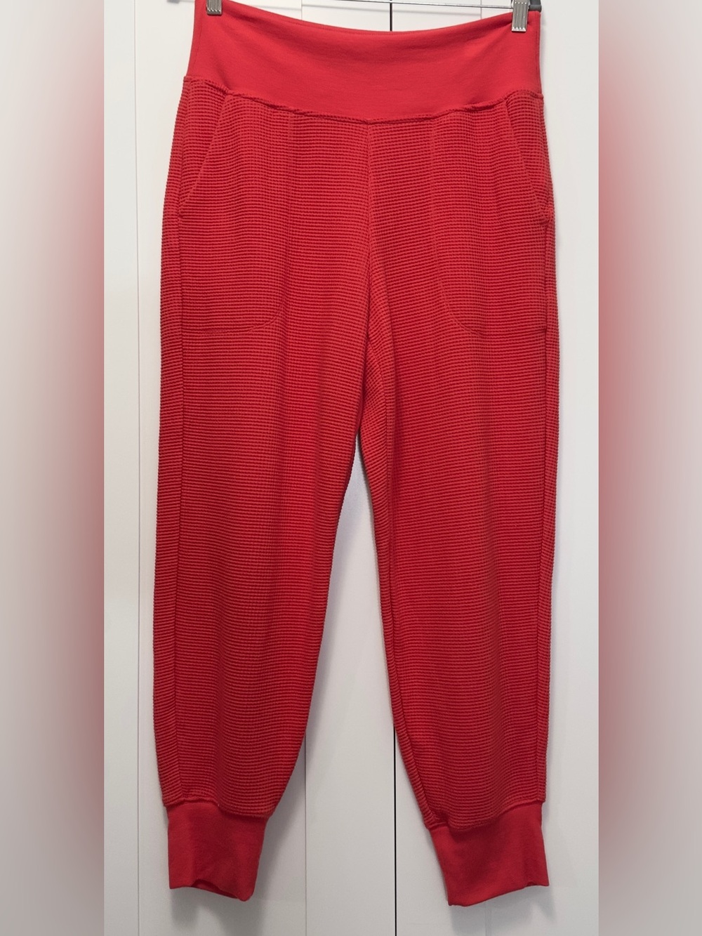 Athlete Red Jogger Pants Waffle Textured Material Sz MED